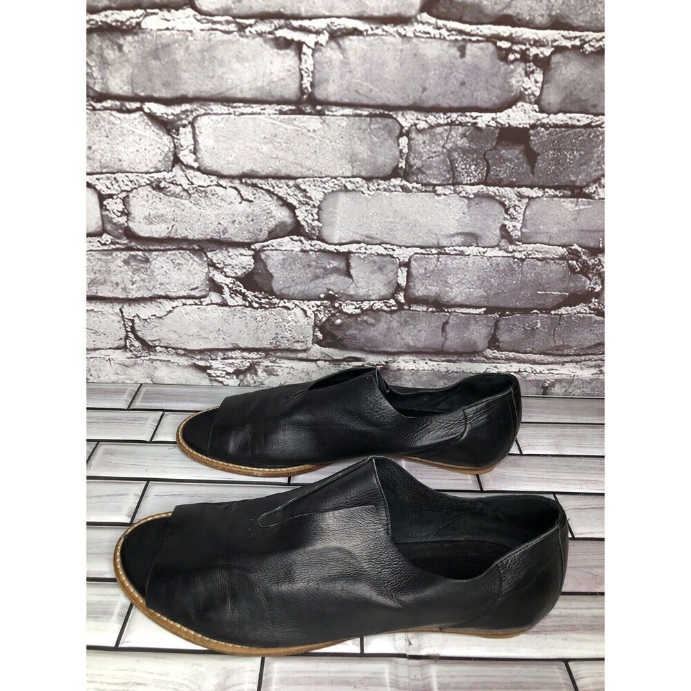 Zero+Maria Cornejo Black Leather Peep Toe Loafer Flats Women’s Sz 39EU/8.5M US